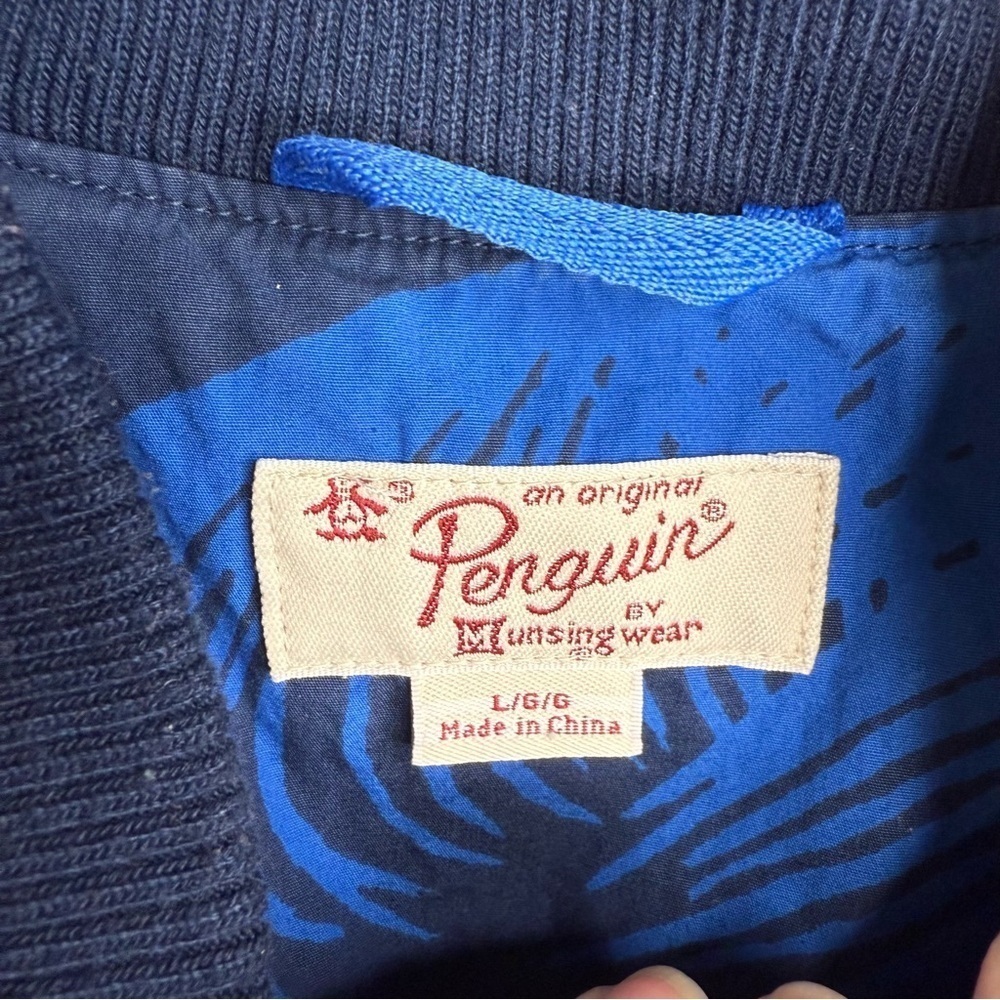 Original Penguin Blue bomber jacket with Floral Tropical Pattern Size Large GUC - Picture 4 of 8